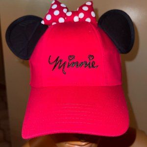Disney Women's Red 100% Cotton Minnie Adjustable Strap Back Mickey Ear Hat